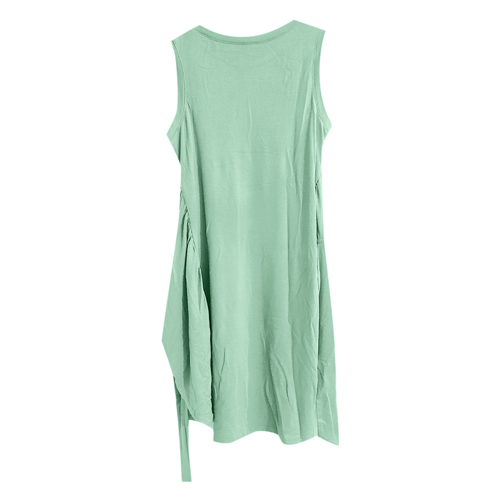 thumbnail image 5 of Vestido corto de manga corta con nudo en la cintura para mujer - Mezcla de lino ligera, corte ajustado para el verano, atuendo informal versátil, tallas S-XL, 5 of 5